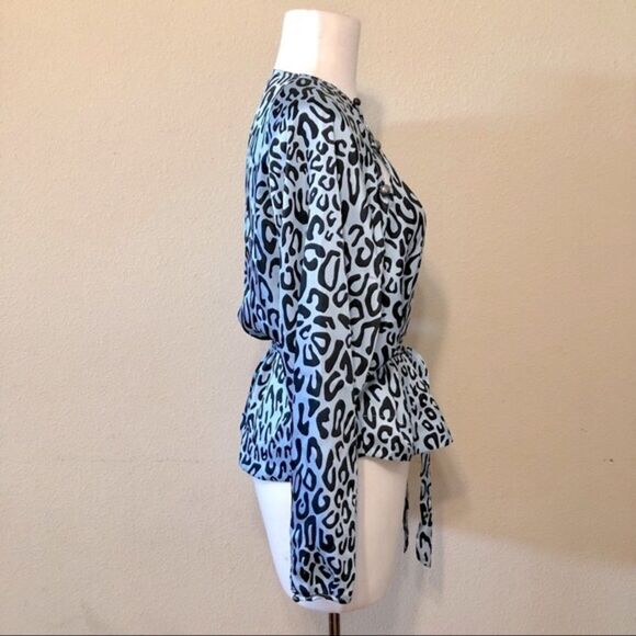 Rebecca Minkoff Angelina Leopard Print Tie Waist Blouse Size Small - Picture 8 of 15